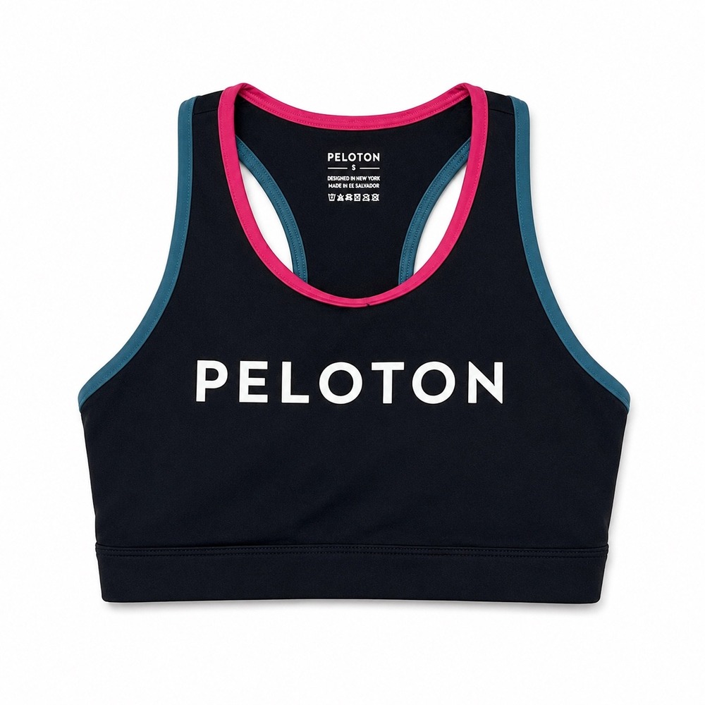 Peloton Padded Sports Bra Black Pink Blue Racerback Size Small - Picture 1 of 8